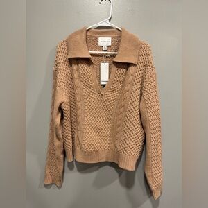 NWT Jason Wu Cable Knit Wool Blend Collared Sweater in Taupe Size Large